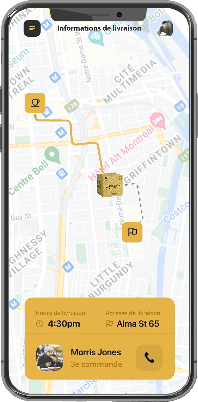 Les routes optimisées sont disponibles sur l’application mobile et sont mises à jour en temps réel avec l’utilisation d’intelligence artificielle et  l’intégration d’Open Street Map, Google Maps et Waze.